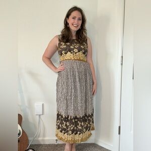 Select 90s Indian Beaded Boho Maxi Tank Dress Brown & White Diamond + Floral 🤎🌼